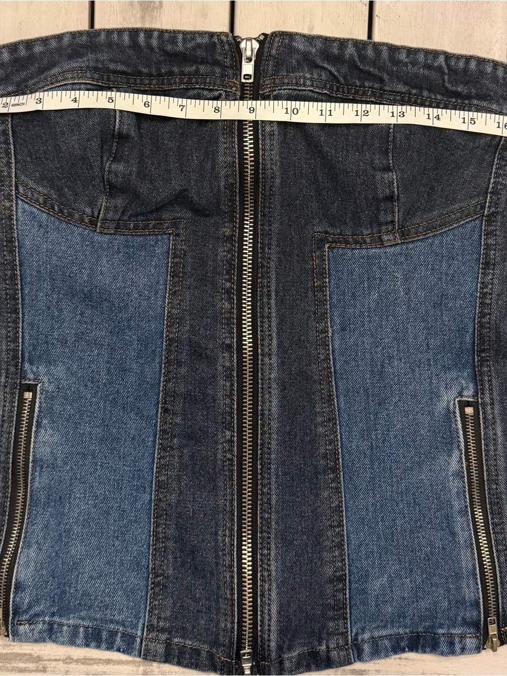 Nasty Gal Y2K Two Tone Denim Corset Top US 10 Strapless Zip Front Festival - Picture 6 of 8